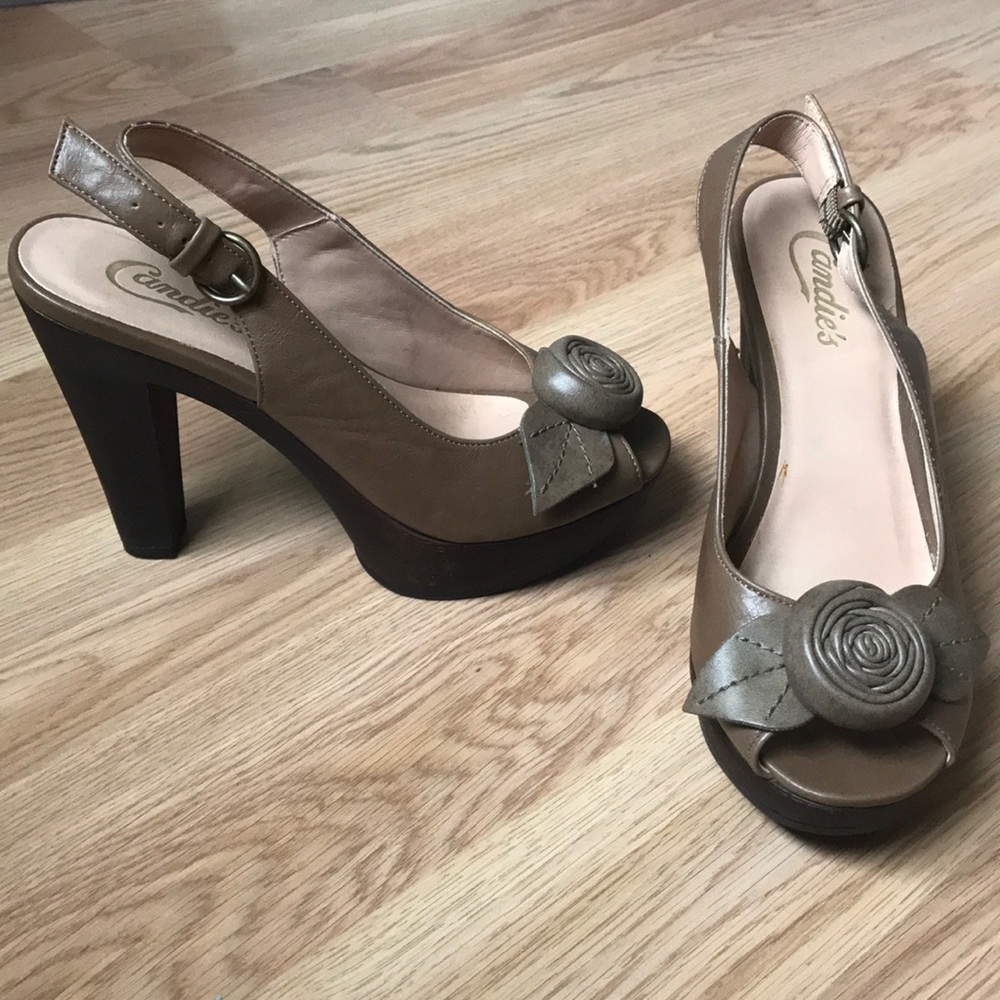 Taupe Peep Toe Pumps